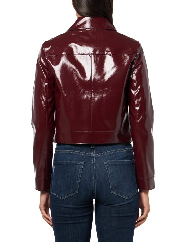 Women's dark red faux leather jacket