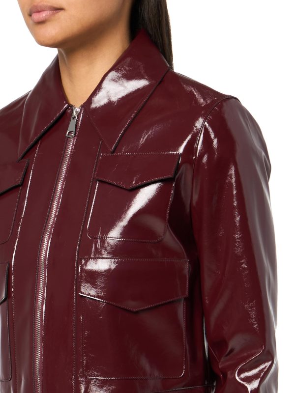 Women's dark red faux leather jacket